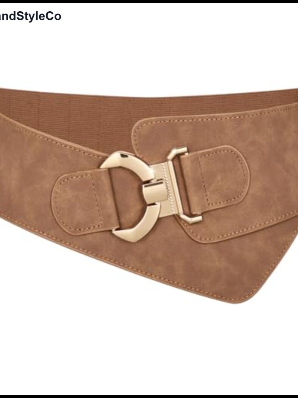 Women's Vintage Wide Elastic Stretch Waist Belt with Gold Interlock Buckle
